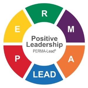 PERMA-Lead-Modell für Positive Leadership mit den Bereichen P, E, R, M und A
